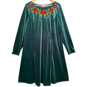 Quacker Factory Women’s Christmas Embroidered Velvet A-Line Dress XL Like New